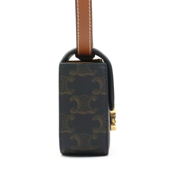 Celine Triomphe Mini Claude Shoulder Bag in Brown and Gold Leather, Women's, e60 - Picture 2 of 5